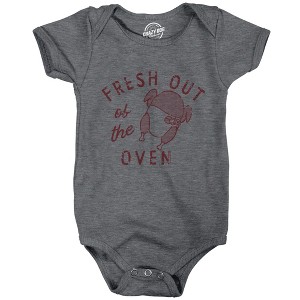 Fresh Out Of The Oven Baby Bodysuit Funny Cute Thanksgiving Turkey Cooked Dinner Jumper For Infants - Crazy Dog Baby Bodysuit - 1 of 4