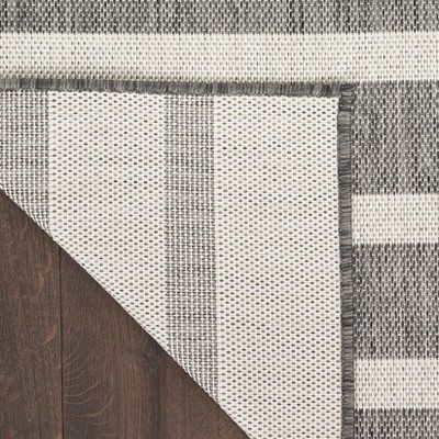 Charcoal Ivory Striped Flatweave 8' x 10' Outdoor Rug