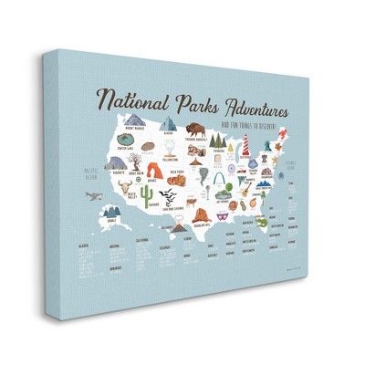 National Parks Adventures USA Map Canvas Wall Art for Kids