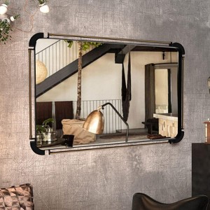 35.4x23.6 in Rustic Industrial Rectangular Wall Decor Mirror HD Float Glass Vanity Mirror - 1 of 4