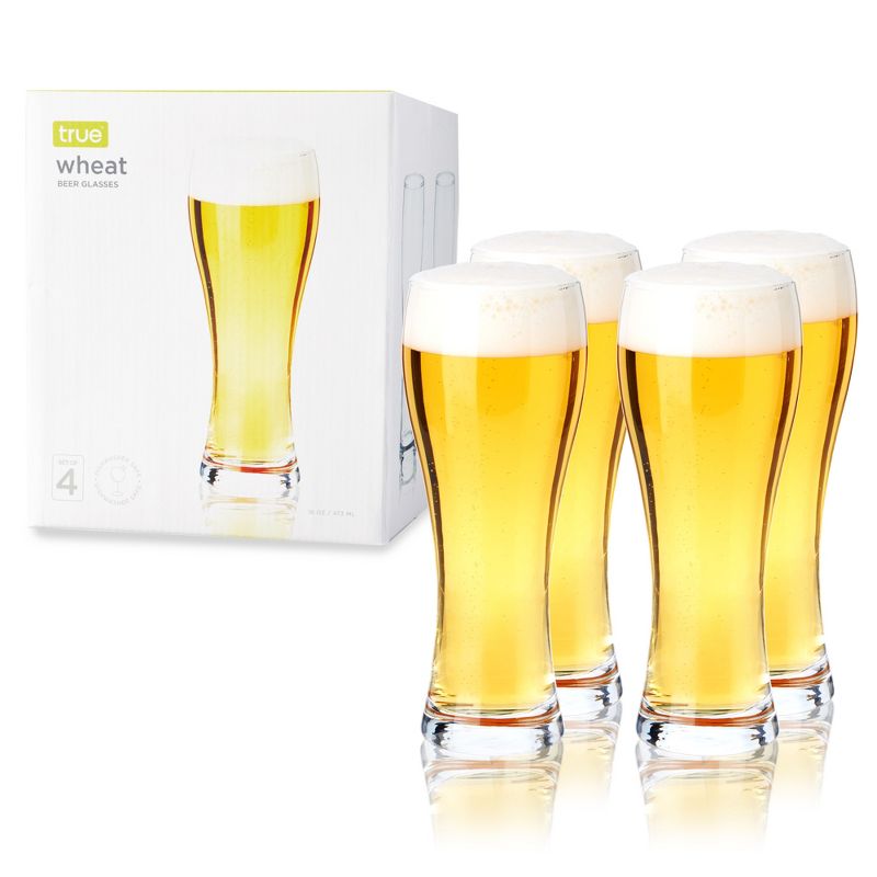True Wheat Beer Glasses, Pilsner Beer Glass, Craft Brew Lovers Glassware, 23 Ounce, Large Beer Glasses, Set of 4 Pilsner Glasses, Clear Glass, 1 of 8