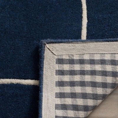 Navy Blue and Ivory Hand-Tufted Wool Runner Rug