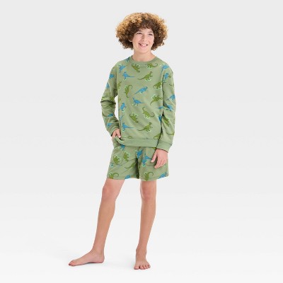 Boys' 'Dinos' Crewneck Sweatshirt Pajama Set - Cat & Jack™ Green L