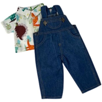 Doll Clothes Superstore Denim Farmer Overalls with Dinosaur Shirt for 18 Inch Girl and Boy Dolls