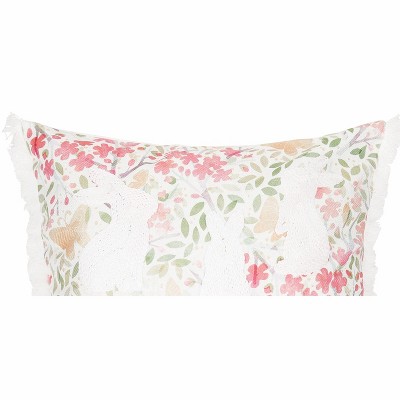 Embroidered Easter Bunnies Floral Square Throw Pillow