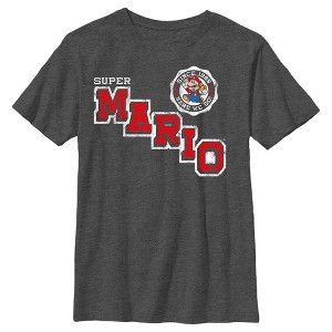Boy's Nintendo Super Mario Bros. Here We Go Distressed Varsity T-Shirt - 1 of 4