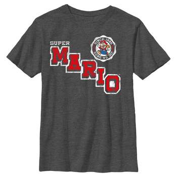 Boy's Nintendo Super Mario Bros. Here We Go Distressed Varsity T-Shirt
