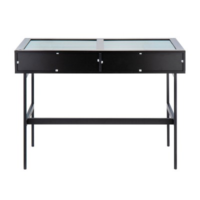 Emery Black Wood Metal Glass Console Table with Storage