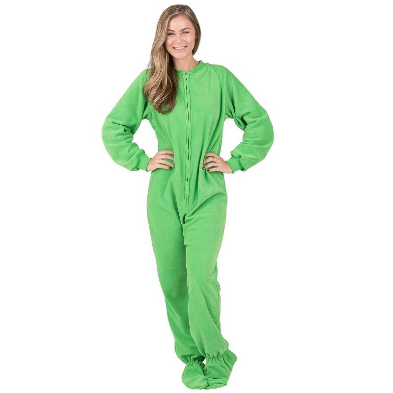 Footed Pajamas - Emerald Green Adult Fleece Onesie, 4 of 6