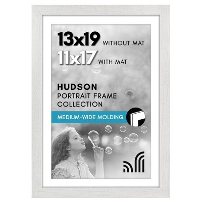 Americanflat 13x19 Picture Frame - Use as 11x17 Frame with Mat or Display 13x19 Photo Without Mat - Hudson Collection - White