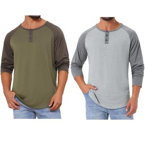 INSPIRE CHIC Men's Casual Raglan Long Sleeves Tee Shirt Henley T-Shirts 2 Packs - 1 of 4