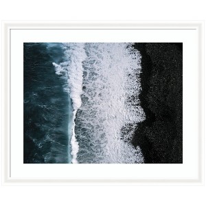Kate and Laurel Framed Art Ocean Waves on the Black Beach in Iceland by Michael Schauer, 43x35, Oliver White Narrow - 1 of 4
