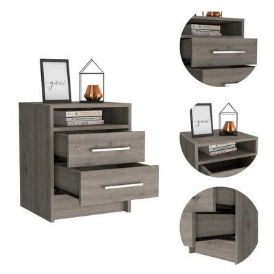 Gulches Light Grey 2-Drawer Nightstand with Open Shelf for Stylish Bedroom Storage