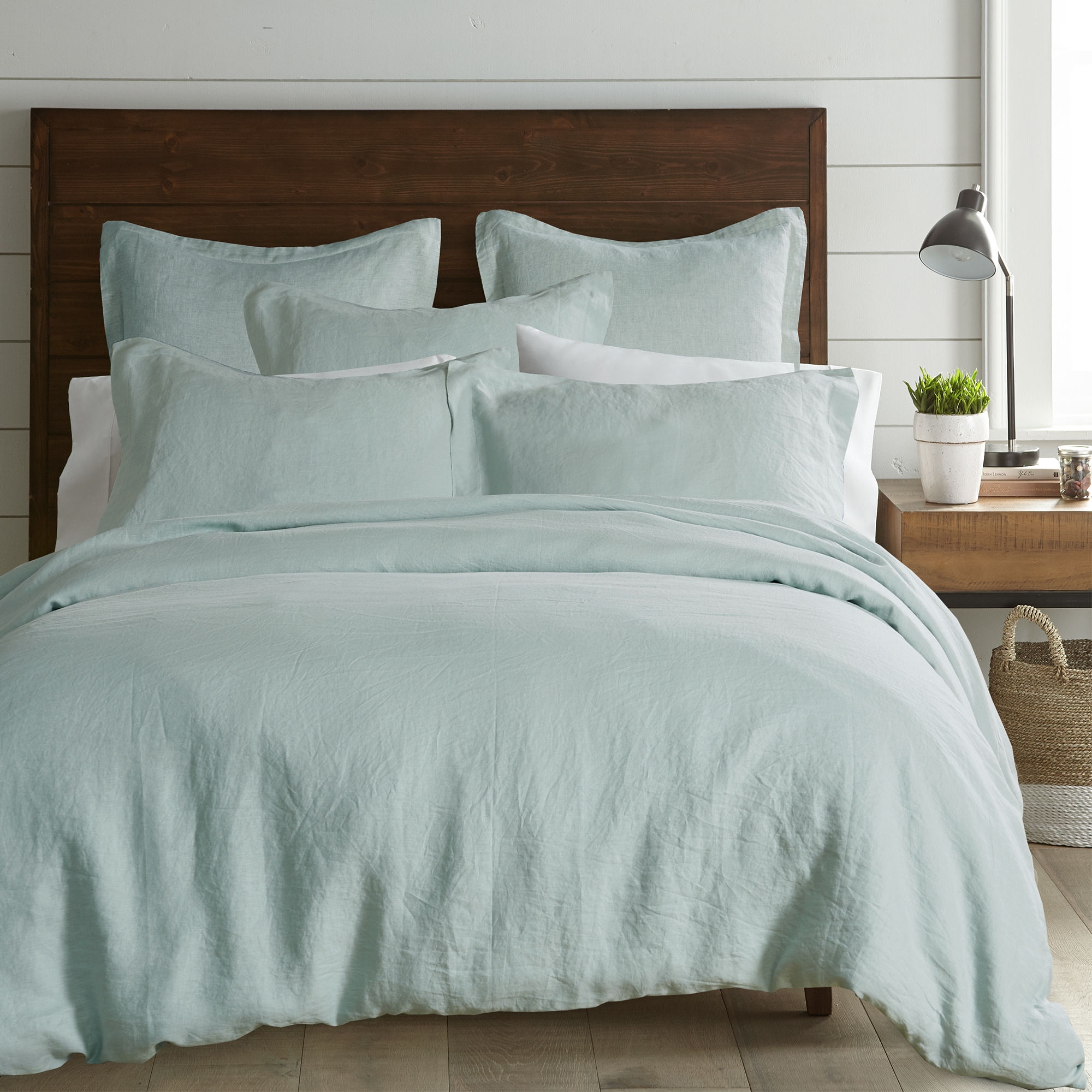 French Flax Washed Linen Full/Queen Duvet Cover - Spa