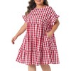 Women's Plus Size 1950s Gingham Plaid Round Neck Ruffle Sleeve Tiered Casual Summer Babydoll Midi Dresses with Pocket - Agnes Orinda - 2 of 4