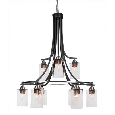 Toltec Lighting Paramount 9 - Light Chandelier in  Matte Black/Brushed Nickel with 4" Clear Bubble Shade