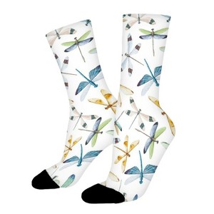 Colorful Dragonfly Women Printed Crew Socks Funny Funky Socks Soft Polyester Novelty Gifts for Artists Men - 1 of 1