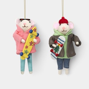 2ct Felt Skateboard Mouse Christmas Ornament Set - Wondershop
