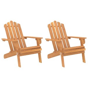 vidaXL Folding Adirondack Chair Lawn Chair for Outdoor Porch Solid Wood Acacia - Brown Without Footrest 2-Pack - 1 of 4
