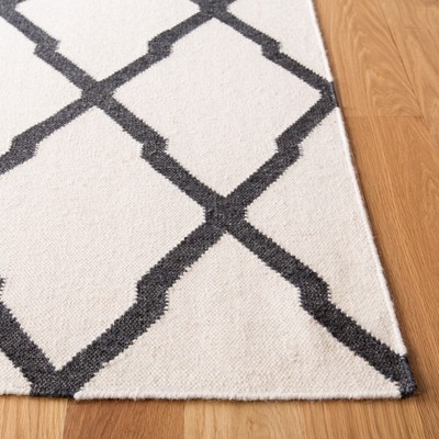 Ivory and Charcoal Geometric Wool Runner Rug 2'6" x 8'