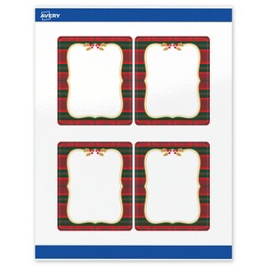 Avery Labels, 4" x 3-1/3", Gold-Red-Green Plaid, Glossy, 40ct - 1 of 4
