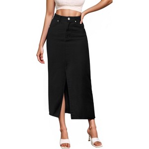 Women's Stretch Denim Maxi Skirt - Long for Office & Casual Wear Jet Black - 1 of 4