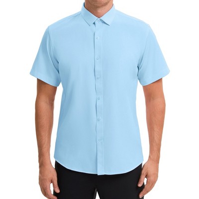 INSPIRE CHIC Men's Short Sleeve Stretch Lightweight Business Solid Formal Button Down Shirts