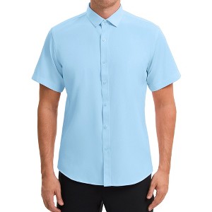 INSPIRE CHIC Men's Short Sleeve Stretch Lightweight Business Solid Formal Button Down Shirts - 1 of 4