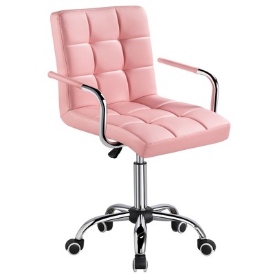 Yaheetech Modern Office Chair Height Adjustable Swivel Chair Mid Back PU Leather Chair