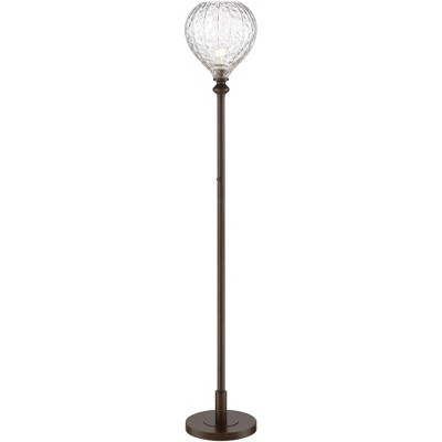 Possini Euro Design Traditional Farmhouse Torchiere Floor Lamp Bronze Hammered Clear Glass Shade for Living Room House Uplight