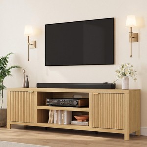 Fluted TV Stand for 80 Inch, Modern Entertainment Center with Storage, Wooden Media Console Cabinet with Fluted Door and Gold Handle for Home - 1 of 4