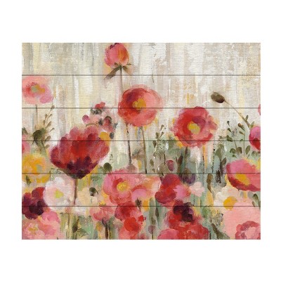 Sprinkled Flowers Red and Pink Wood Slat Wall Art