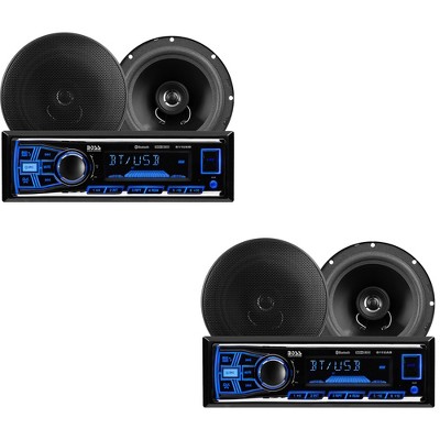 BOSS Audio Systems 638BCK Single Din Bluetooth DM Receiver Bundle Car Stereo Pack with 2 6.5-Inch Full-Range Speakers, Black (2 Pack)