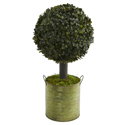 1.5' Boxwood Ball Topiary Artificial Tree In Green Tin - Nearly Natural