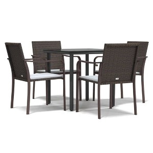 vidaXL Patio Dining Set Table and Chair with Cushions Poly Rattan and Steel - Brown 31.5" Table Length 4 Items - 1 of 4