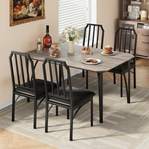 5-Piece Rectangular Dining Table Set for 4, Upholstered Chairs & Chamfer Design, Kitchen Dining Room Table and Chair Set for Home, Apartment - 1 of 4