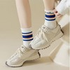 Anna-Kaci Women's 5-Pack Crew Socks Set with Ribbed Knit Texture and Classic Double Stripe Design - 3 of 4
