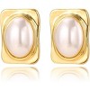 Gold-Plated Geometric Pearl Stud Earrings, Chunky Statement Vintage Jewelry, Hypoallergenic Trendy Gift - 3 of 4