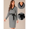 Allegra K Women's V Neck Elegant Belted Knit Long Sleeve Bodycon Houndstooth Dresses - 2 of 4