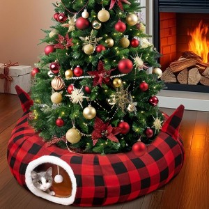 Cat Tunnel Christmas Tree Skirt, Cat Beds for Indoor Cats with Hanging Ball, for Felines and Small - 1 of 4