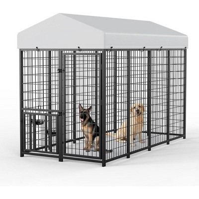 LOVMOR Large Dog Kennel Outdoor Pet Pens Dogs Run Enclosure Animal Hutch Metal Coop Fence with Rotating Bowl