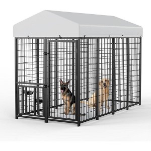 LOVMOR Large Dog Kennel Outdoor Pet Pens Dogs Run Enclosure Animal Hutch Metal Coop Fence with Rotating Bowl - 1 of 4