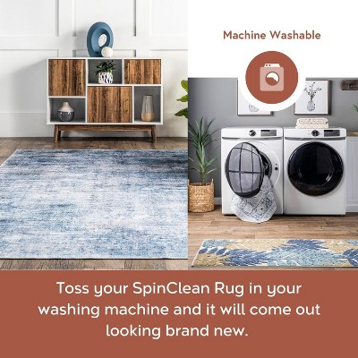 Sustainably-Sourced Blue Abstract 5' x 8' Washable Area Rug