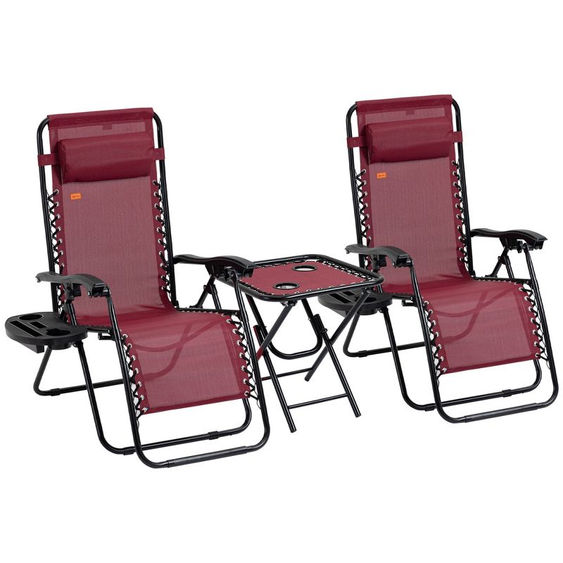 Outsunny Zero Gravity Chaise Lounger Chair 3-Piece Set, Folding Reclining Patio Chair with Side Table, Cup Holder and Headrest for Poolside, or Camping, 4 of 7