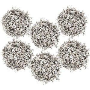 SEVOBAL Tree Ornaments Set of 4 Iced Leaf and Twig Ball Hanging Decor with Frosted Finish for Christmas Displays, Silver, 4.5"*4.5"*4.5" - 1 of 4