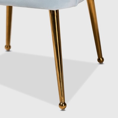 Seashell-Inspired Light Blue Velvet & Gold Accent Chair