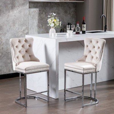 2 Piece Upholstered Soft Backrest Cushions Chairs, 26" Counter Height Dining Chairs with Button Back Rivet