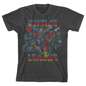 Justice League Superhero Team Art Boy's Charcoal Heather T-shirt - 1 of 3