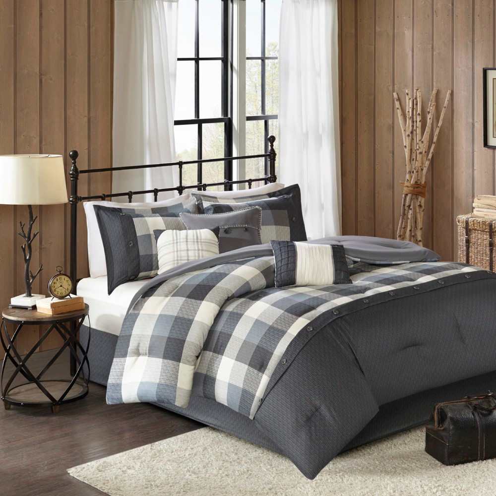Photos - Bed Linen 7pc California King Warren Herringbone Comforter Set - Gray: Madison Park, Microfiber, Hypoallergenic