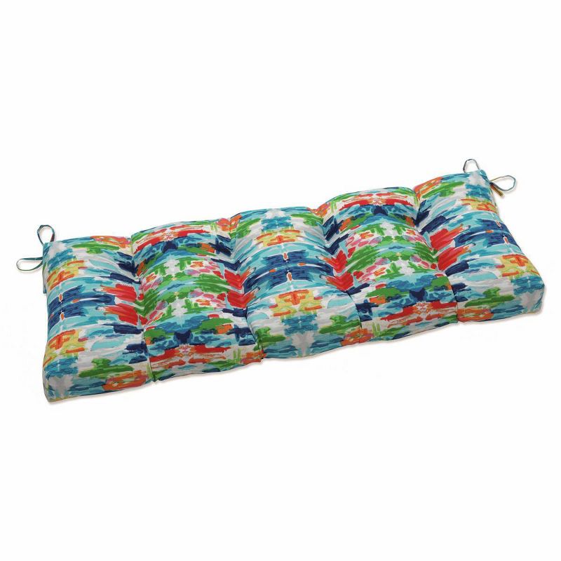 Outdoor/Indoor Tufted Bench/Swing Cushion Abstract Reflections Multi Blue - Pillow Perfect, 1 of 9